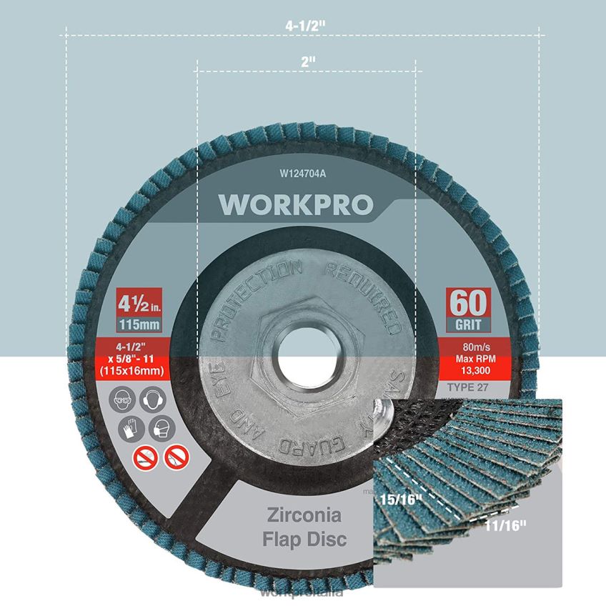 WORKPRO Confezione da 5 dischi lamellari in zirconio, dischi abrasivi per smerigliatrice angolare, mole da 4-1/2 pollici utile B0600L206 attrezzo