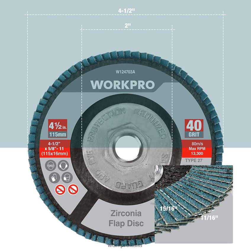 WORKPRO Confezione da 5 dischi lamellari in zirconio, dischi abrasivi per smerigliatrice angolare, mole da 4-1/2 pollici utile B0600L206 attrezzo
