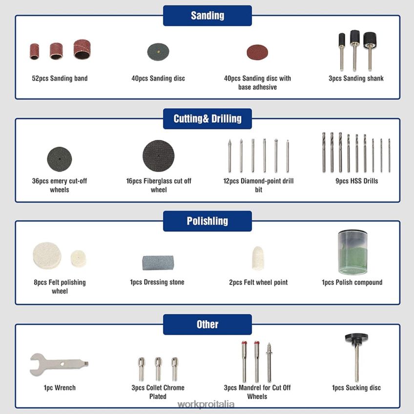 WORKPRO Kit di accessori per utensili rotanti da 276 pezzi, taglio, intaglio e lucidatura, montaggio universale moderno B0600L191 attrezzo