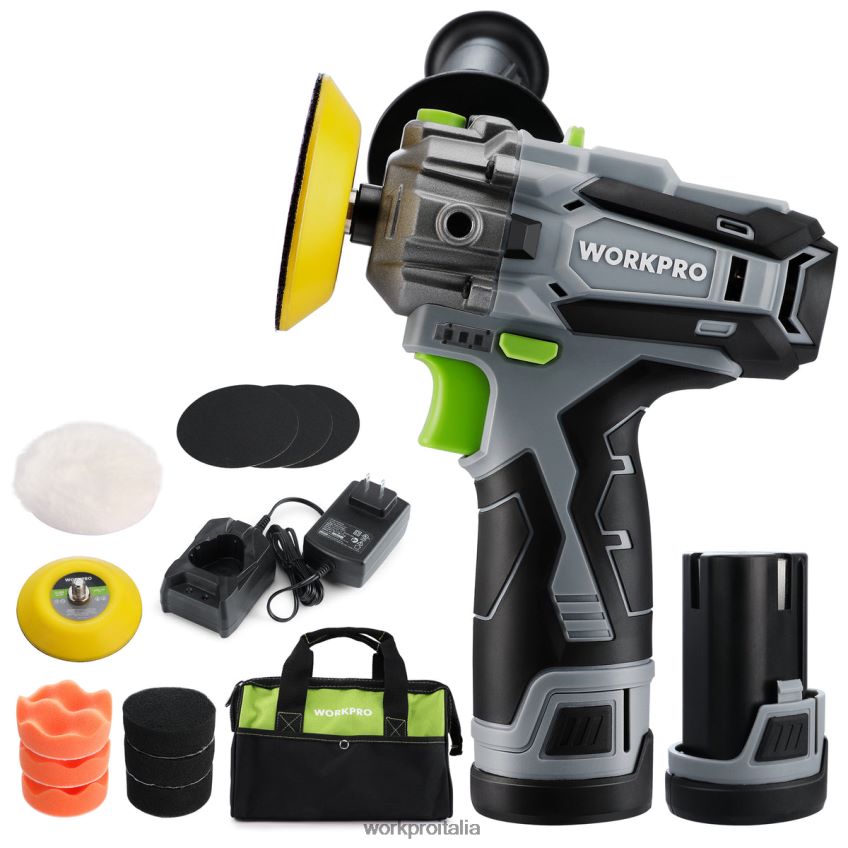 WORKPRO Lucidatrice a batteria da 12 V, tampone per i dettagli di mini auto e kit levigatrice con 2 batterie agli ioni di litio utile B0600L229 attrezzo