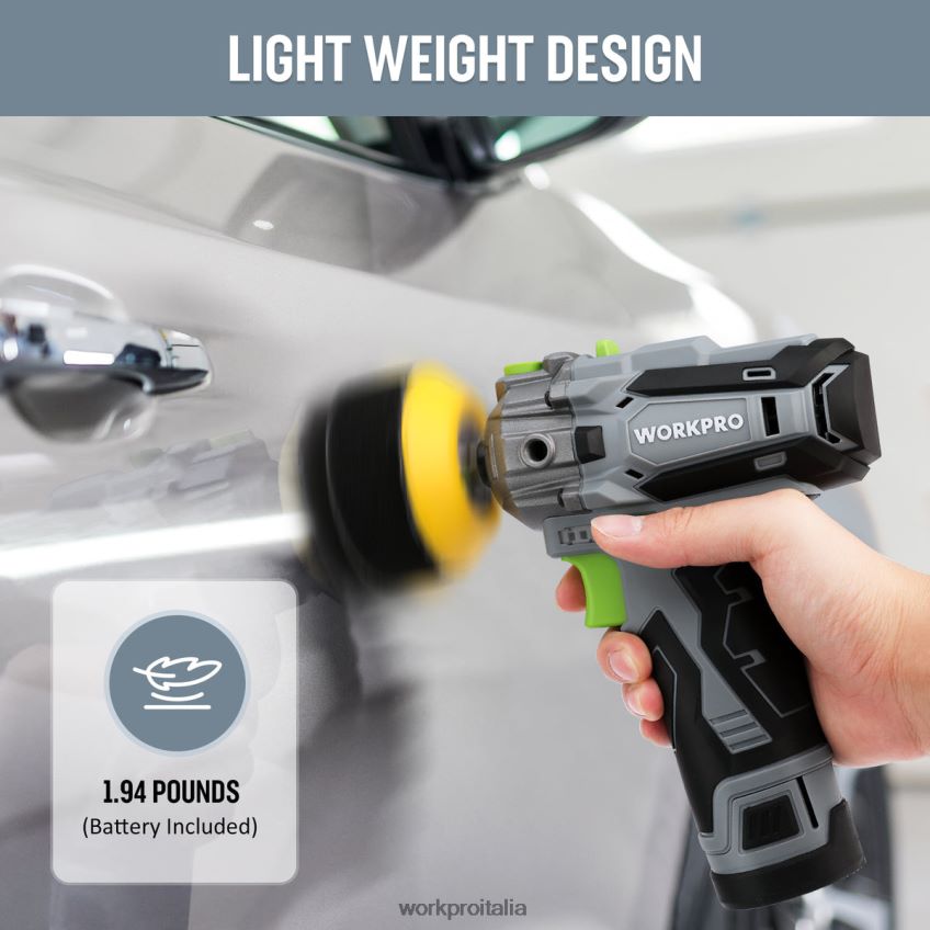 WORKPRO Lucidatrice a batteria da 12 V, tampone per i dettagli di mini auto e kit levigatrice con 2 batterie agli ioni di litio utile B0600L229 attrezzo