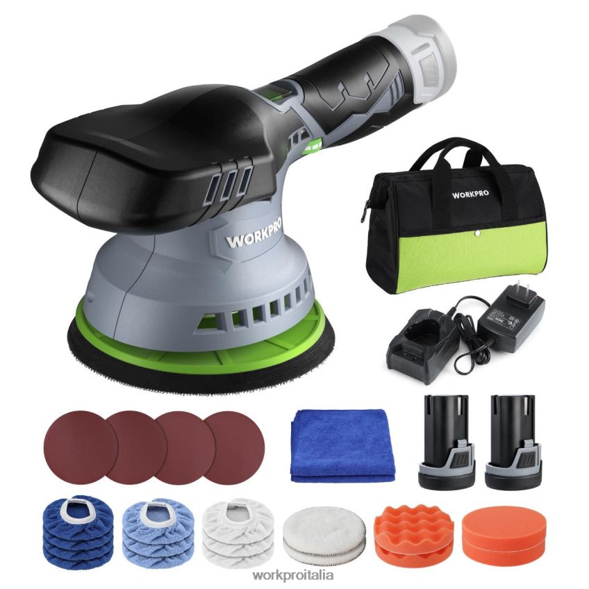 WORKPRO Lucidatrice per auto cordless a doppia azione da 6 pollici con batteria ricaricabile da 2 pezzi da 12 V moderno B0600L238 attrezzo