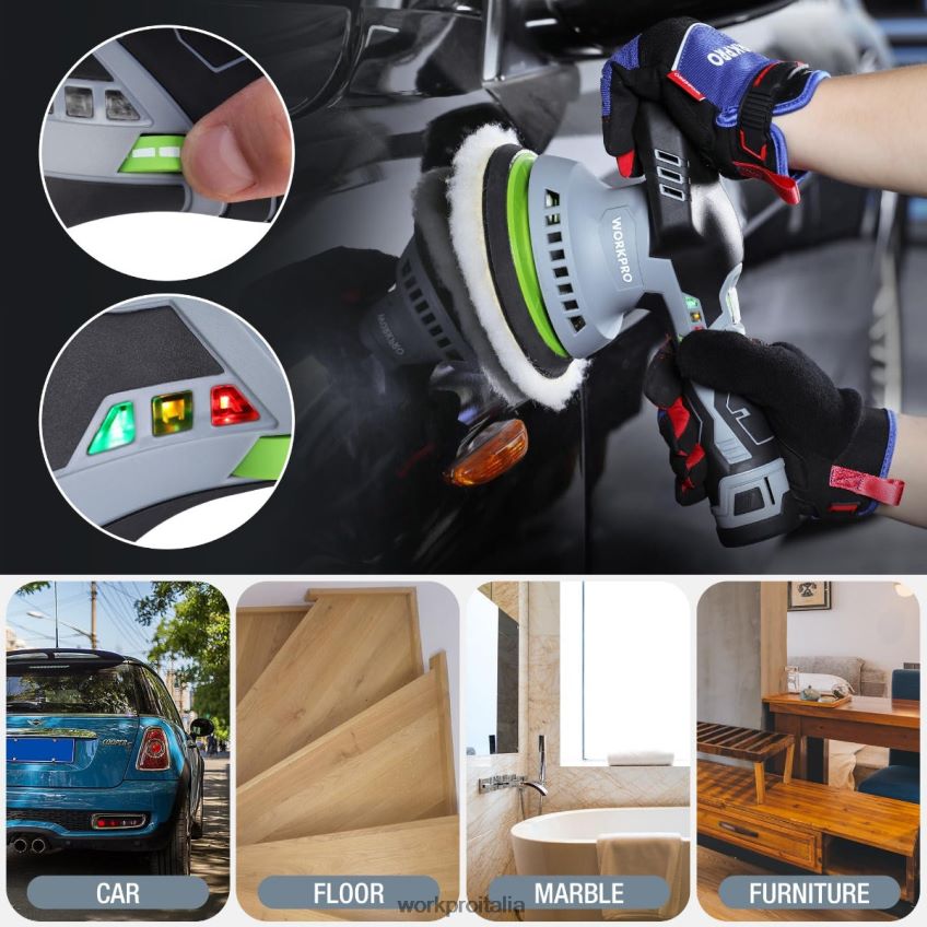 WORKPRO Lucidatrice per auto cordless a doppia azione da 6 pollici con batteria ricaricabile da 2 pezzi da 12 V moderno B0600L238 attrezzo