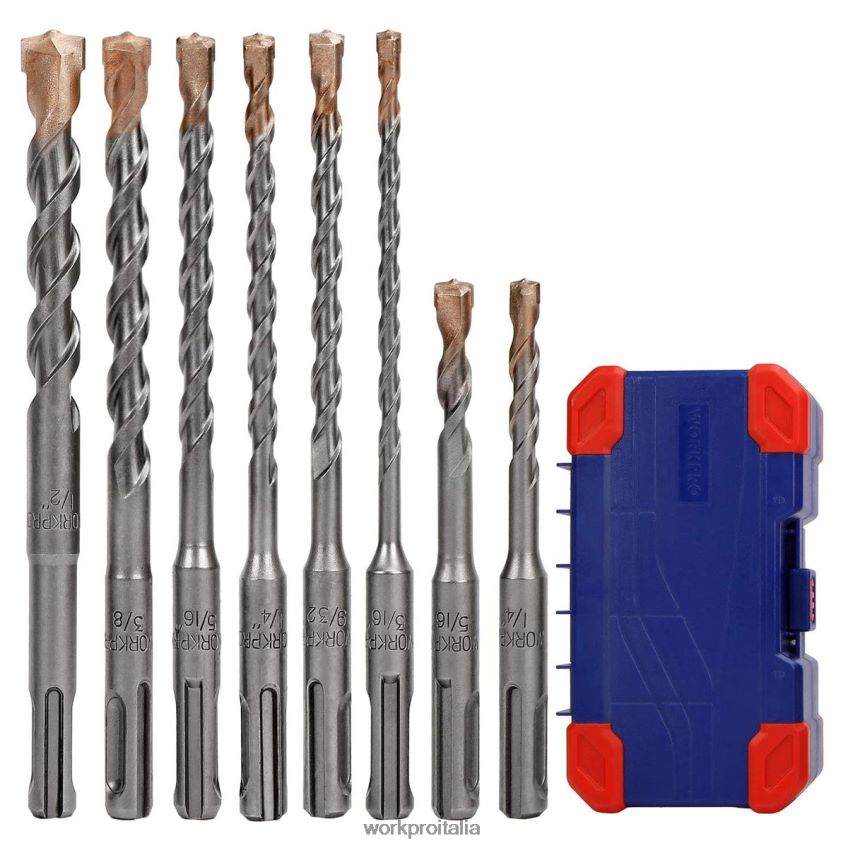 WORKPRO Set di 8 punte per trapano sds-plus, punta in carburo, set di punte per martello perforatore sds+ con custodia per mattoni, cemento, pietra e calcestruzzo utile B0600L205 attrezzo