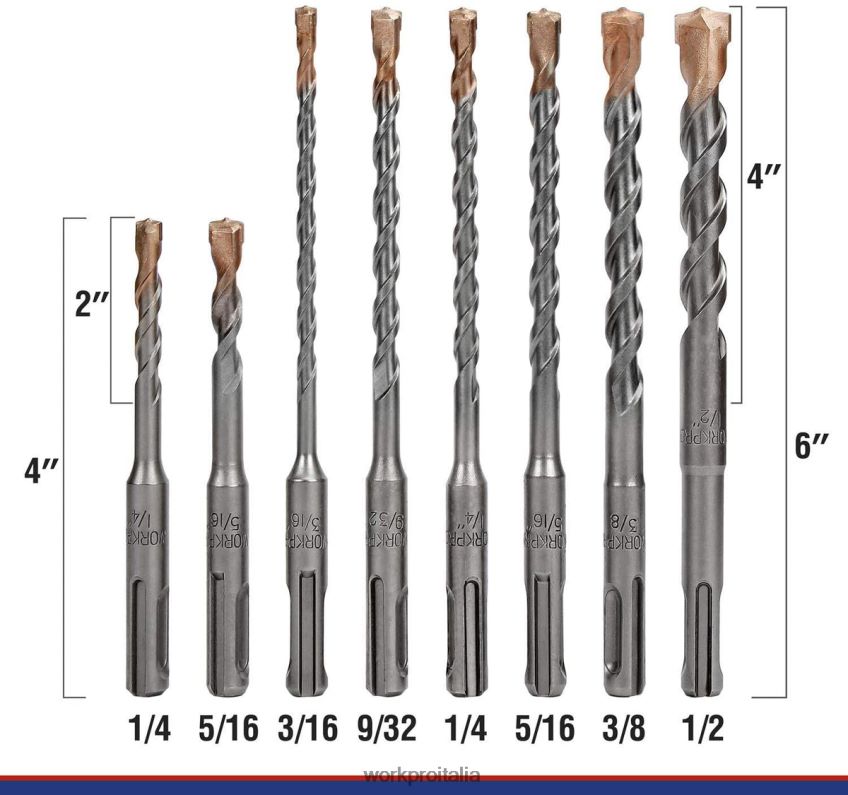 WORKPRO Set di 8 punte per trapano sds-plus, punta in carburo, set di punte per martello perforatore sds+ con custodia per mattoni, cemento, pietra e calcestruzzo utile B0600L205 attrezzo