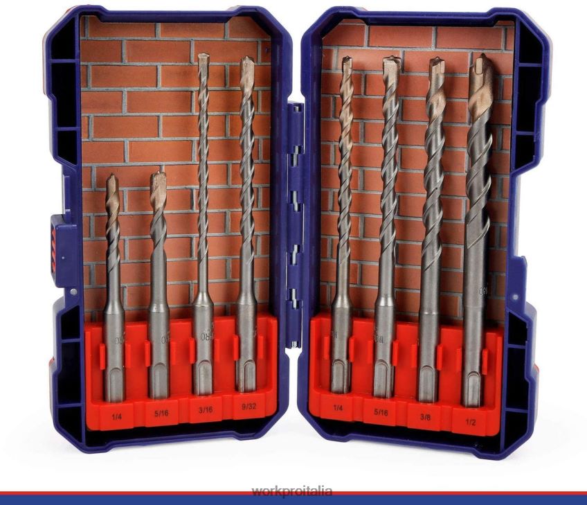 WORKPRO Set di 8 punte per trapano sds-plus, punta in carburo, set di punte per martello perforatore sds+ con custodia per mattoni, cemento, pietra e calcestruzzo utile B0600L205 attrezzo