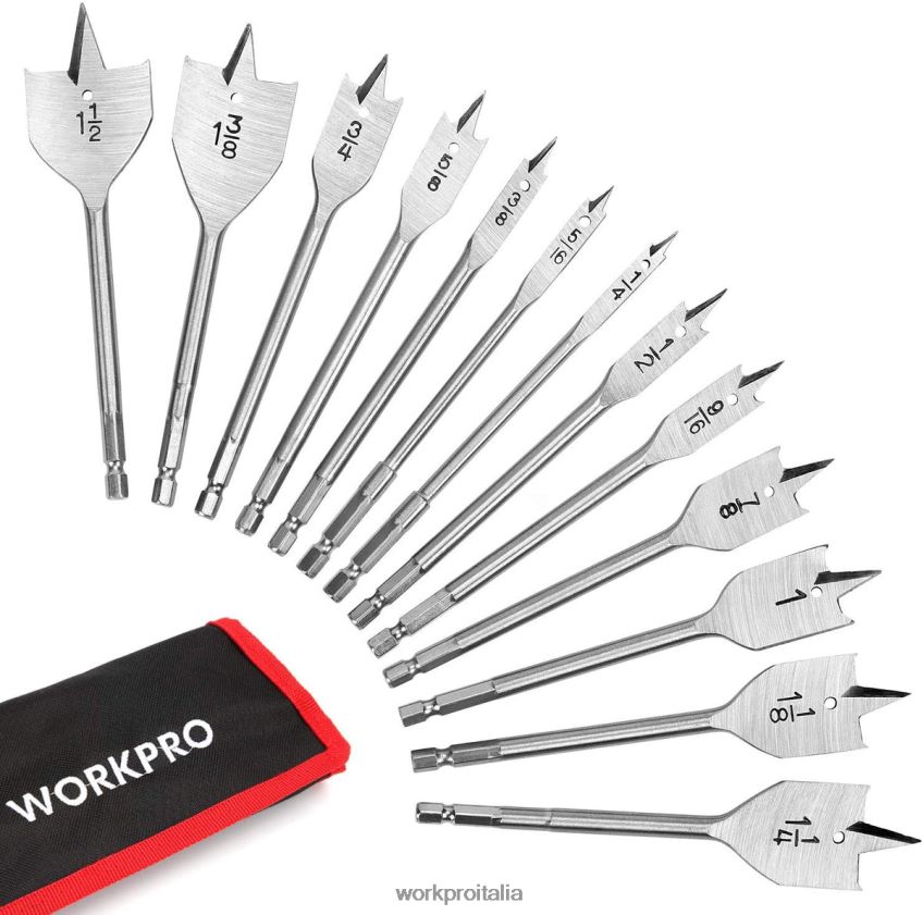 WORKPRO Set di punte per trapano a vanga da 13 pezzi in sae con custodia in nylon utile B0600L211 attrezzo