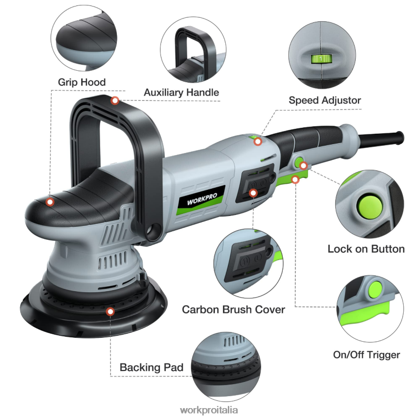 WORKPRO lucidatrice a tampone, kit di lucidatura orbitale casuale a doppia azione da 6 pollici 1080w moderno B0600L240 attrezzo