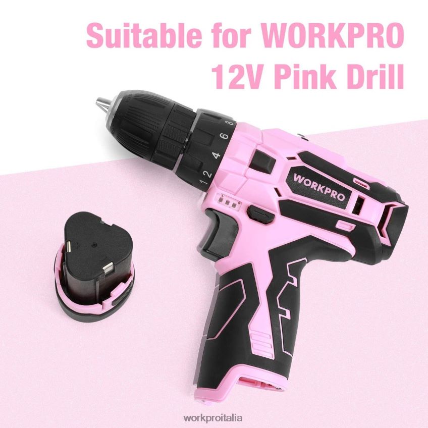 WORKPRO Batteria sostitutiva agli ioni di litio da 12 V per trapano avvitatore a batteria da 12 V rosa B0600L223 attrezzo