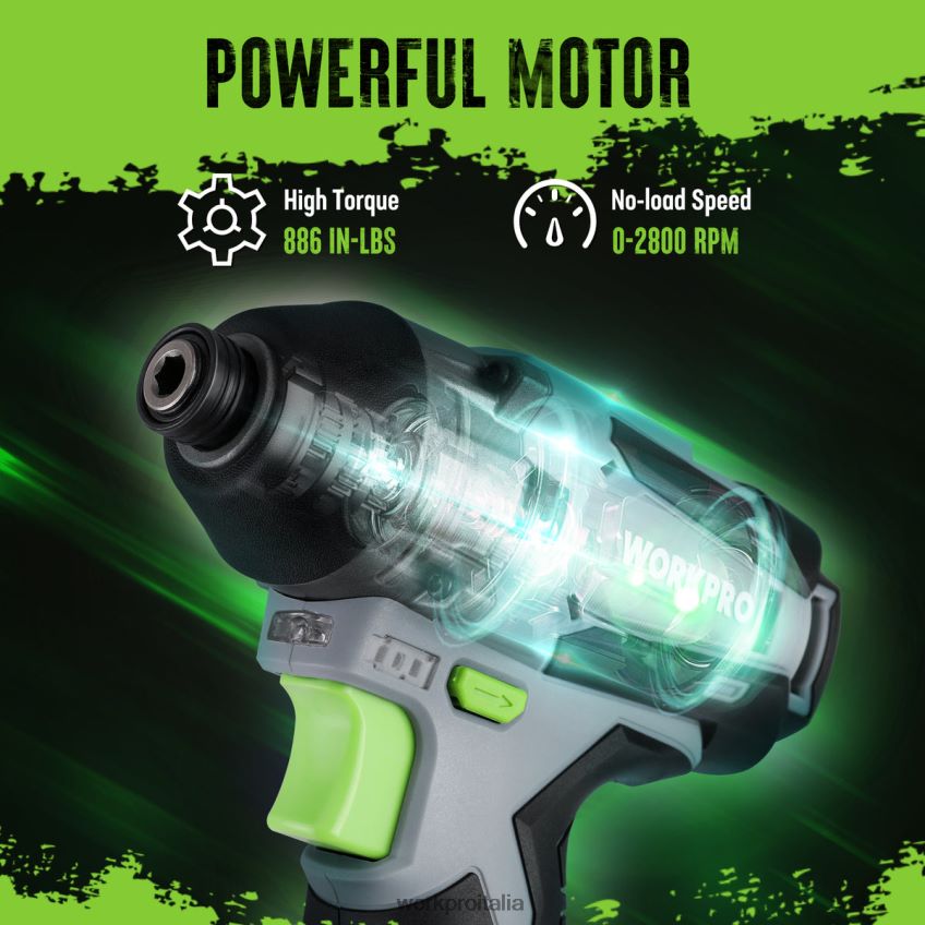 WORKPRO Kit avvitatore a percussione cordless da 12 V, set trapano/avvitatore elettrico a percussione esagonale con batteria agli ioni di litio da 2,0 Ah nuovo B0600L190 attrezzo