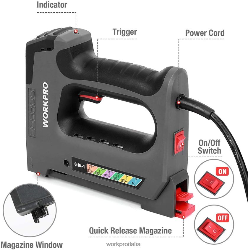 WORKPRO Cucitrice elettrica 110v 6 in 1 per progetti fai da te di lavorazione del legno utile B0600L167 attrezzo