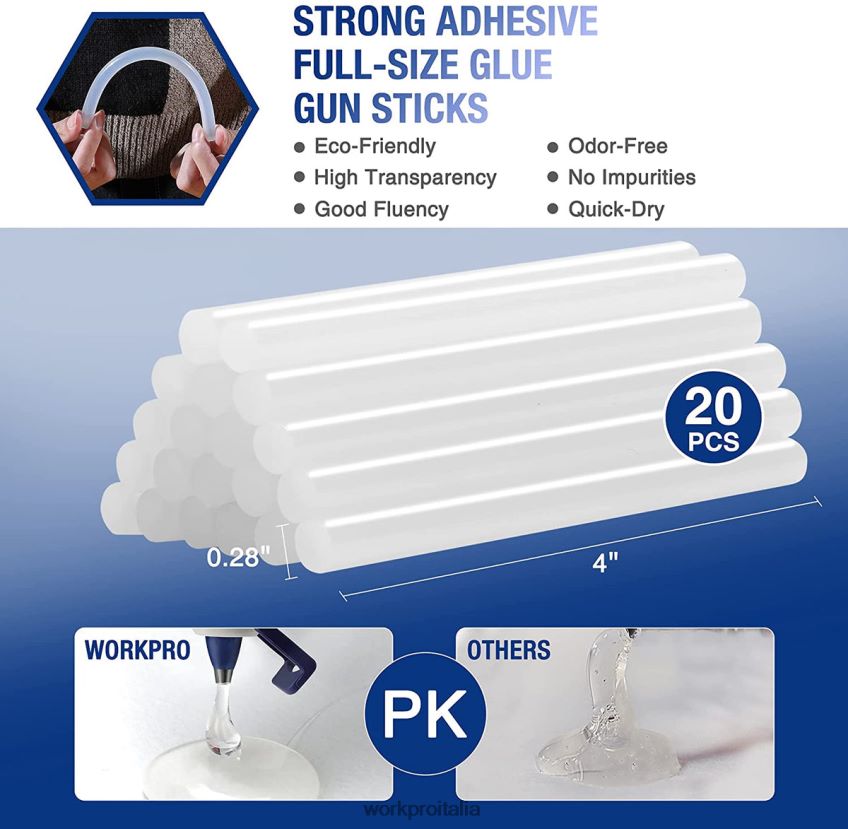 WORKPRO Kit mini pistola per colla a caldo con 20 stick di colla a caldo rosa/bianco B0600L162 attrezzo