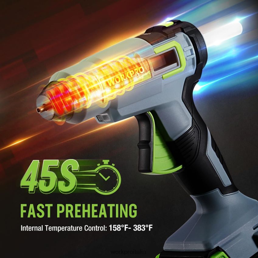 WORKPRO Kit pistola per colla a caldo senza fili con 12 stick di colla, batteria agli ioni di litio da 20 V 2,0 Ah utile B0600L165 attrezzo