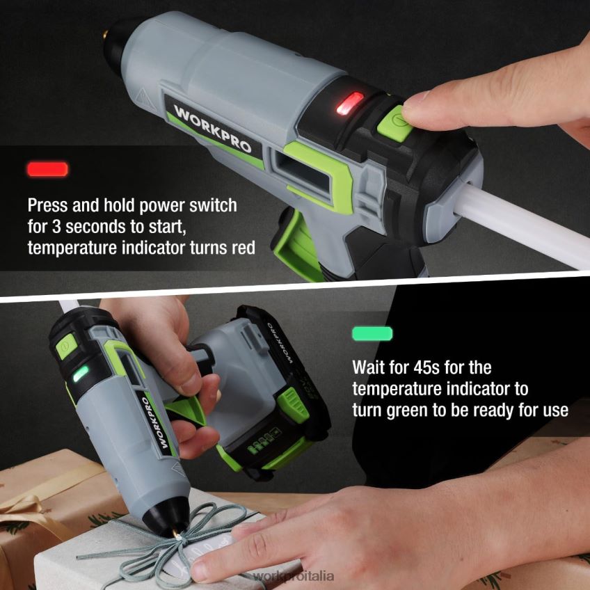WORKPRO Kit pistola per colla a caldo senza fili con 12 stick di colla, batteria agli ioni di litio da 20 V 2,0 Ah utile B0600L165 attrezzo