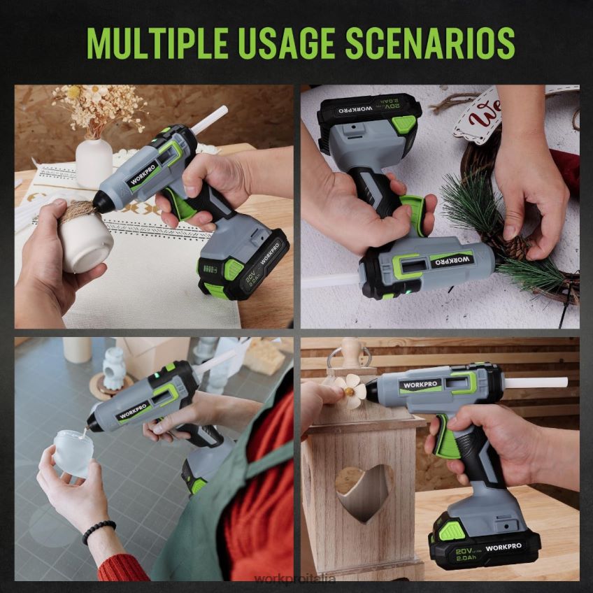 WORKPRO Kit pistola per colla a caldo senza fili con 12 stick di colla, batteria agli ioni di litio da 20 V 2,0 Ah utile B0600L165 attrezzo