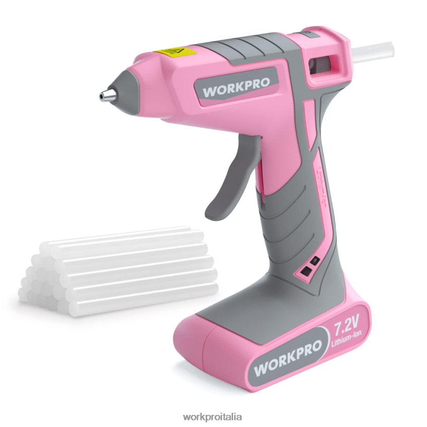 WORKPRO Kit pistola per colla a caldo senza fili da 7,2 V rosa/bianco B0600L164 attrezzo