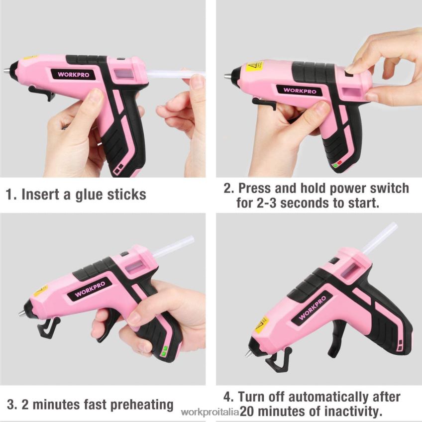 WORKPRO Mini pistola per colla a preriscaldamento rapido senza fili con stick di colla premium da 20 pezzi blu/rosa B0600L163 attrezzo