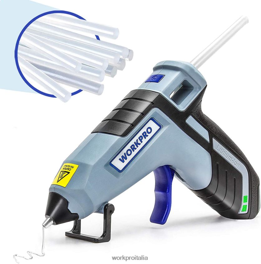 WORKPRO Mini pistola per colla a preriscaldamento rapido senza fili con stick di colla premium da 20 pezzi blu/rosa B0600L163 attrezzo