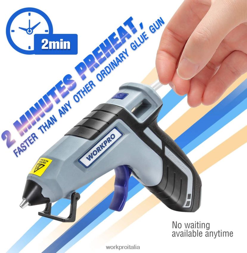 WORKPRO Mini pistola per colla a preriscaldamento rapido senza fili con stick di colla premium da 20 pezzi blu/rosa B0600L163 attrezzo