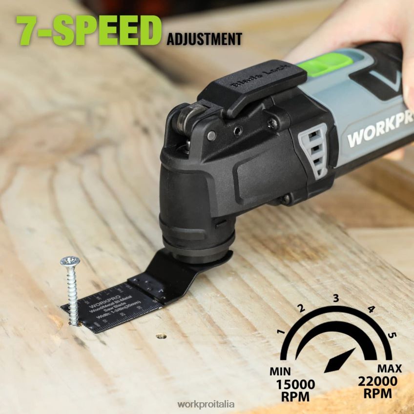 WORKPRO Sega oscillante sostituibile con cavo e bloccaggio rapido da 3,0 A con 7 velocità variabili e 3 angoli di oscillazione, 17 accessori per sega e borsa per il trasporto utile B0600L230 attrezzo