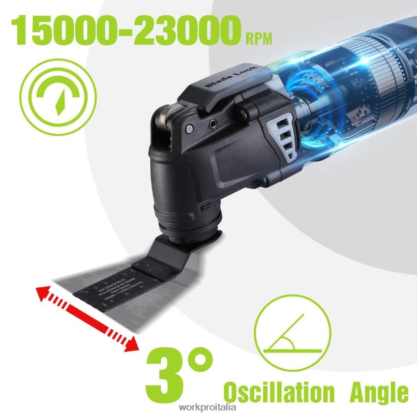 WORKPRO Sega oscillante sostituibile con cavo e bloccaggio rapido da 3,0 A con 7 velocità variabili e 3 angoli di oscillazione, 17 accessori per sega e borsa per il trasporto utile B0600L230 attrezzo