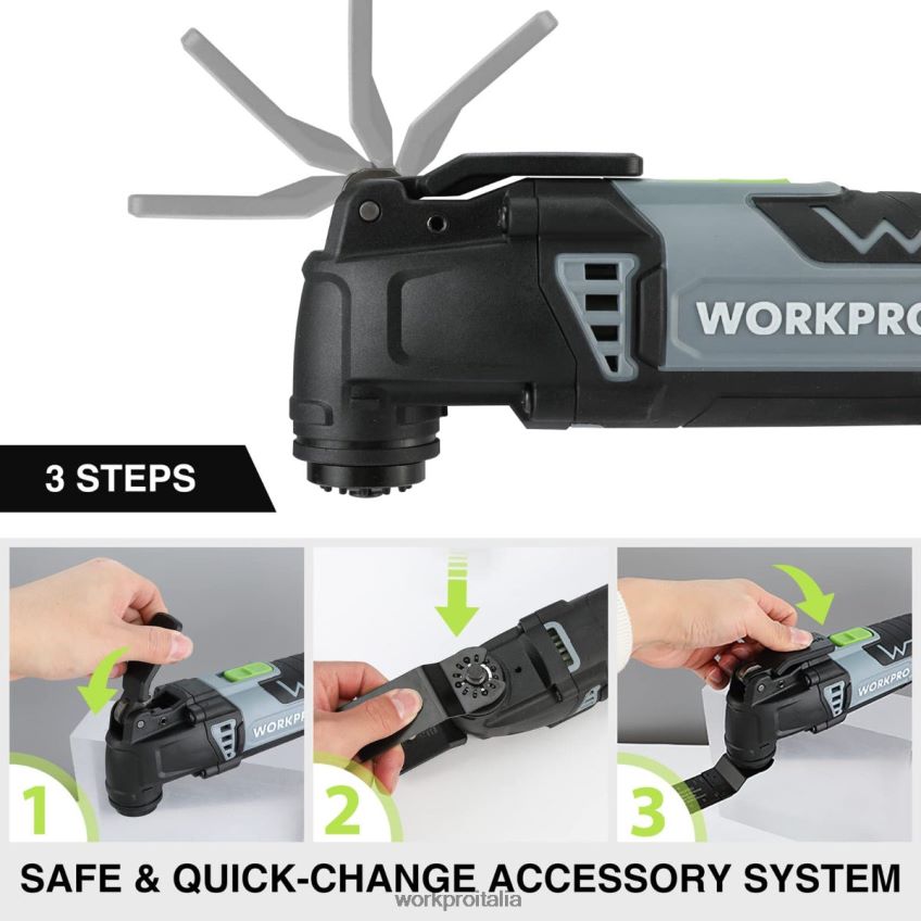 WORKPRO Sega oscillante sostituibile con cavo e bloccaggio rapido da 3,0 A con 7 velocità variabili e 3 angoli di oscillazione, 17 accessori per sega e borsa per il trasporto utile B0600L230 attrezzo
