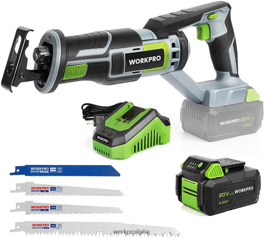 WORKPRO sega alternativa a batteria, 4 lame per taglio legno e metallo incluse nuovo B0600L184 attrezzo