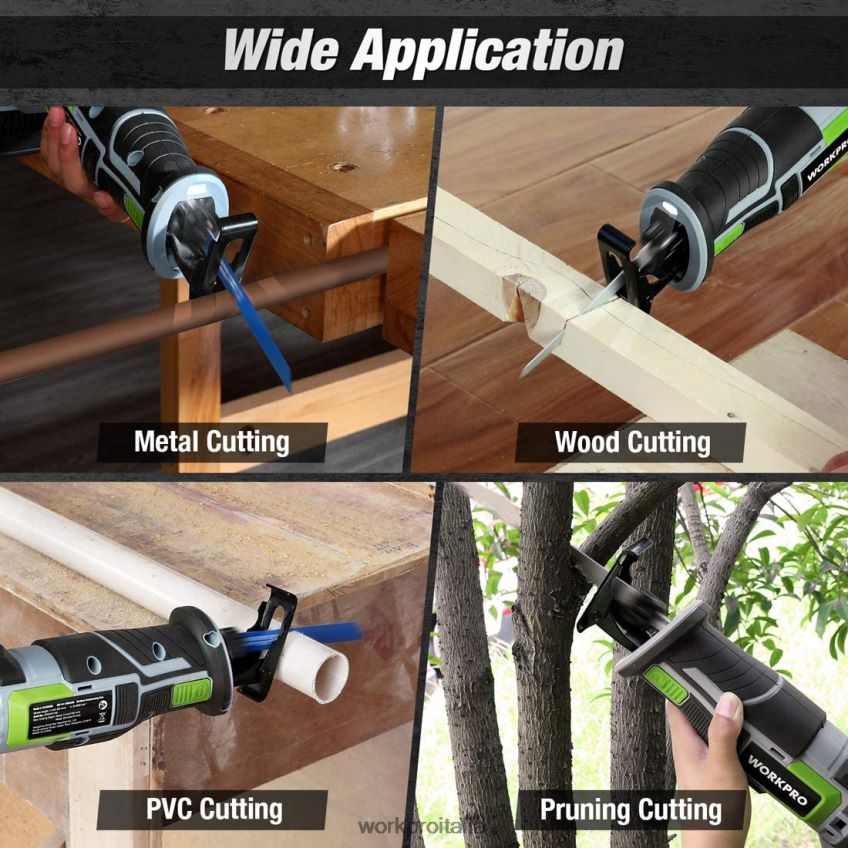 WORKPRO sega alternativa a batteria, 4 lame per taglio legno e metallo incluse nuovo B0600L184 attrezzo