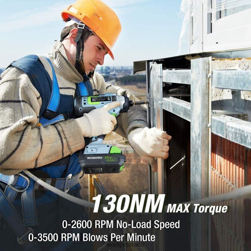 WORKPRO Kit combinato trapano avvitatore a batteria da 20 V, trapano avvitatore e avvitatore a percussione con 2 batterie da 2,0 Ah e caricabatterie rapido da 1 ora utile B0600L169 attrezzo