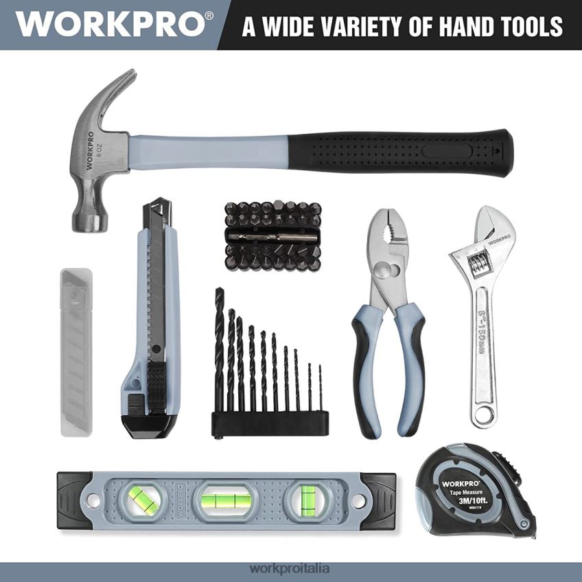 WORKPRO Kit di trapano a batteria e attrezzi domestici da 61 pezzi da 12 V, custodia da 14 pollici inclusa grigio B0600L174 attrezzo