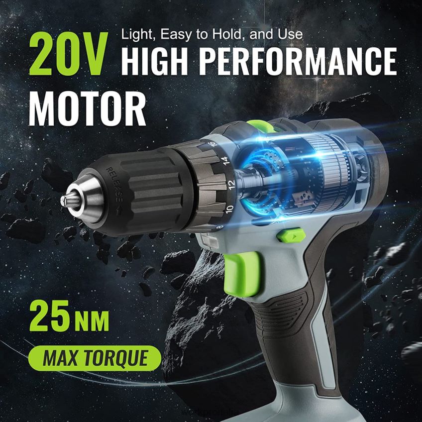 WORKPRO Kit trapano avvitatore a batteria da 20 V, batteria agli ioni di litio da 2,0 Ah, caricabatterie rapido da 1 ora e custodia da 11 pollici inclusa verde B0600L176 attrezzo