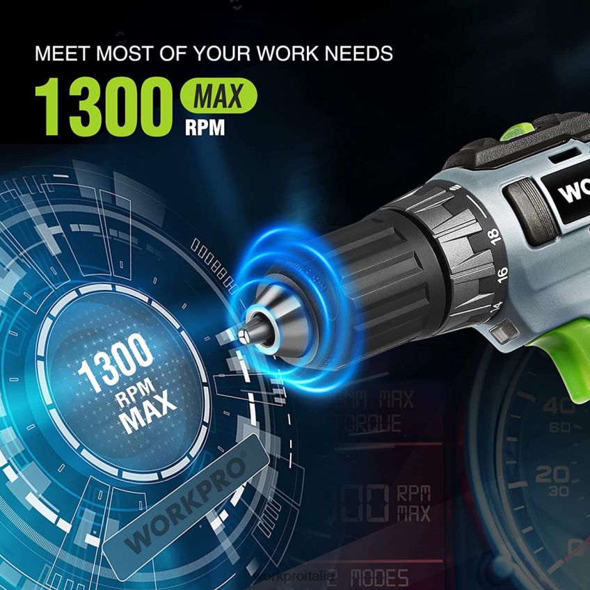 WORKPRO Kit trapano avvitatore a batteria da 20 V, batteria agli ioni di litio da 2,0 Ah, caricabatterie rapido da 1 ora e custodia da 11 pollici inclusa verde B0600L176 attrezzo