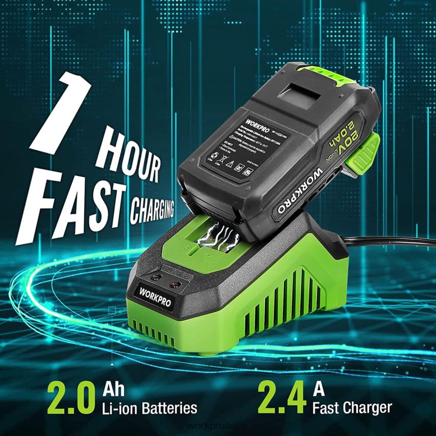 WORKPRO Kit trapano avvitatore a batteria da 20 V, batteria agli ioni di litio da 2,0 Ah, caricabatterie rapido da 1 ora e custodia da 11 pollici inclusa verde B0600L176 attrezzo