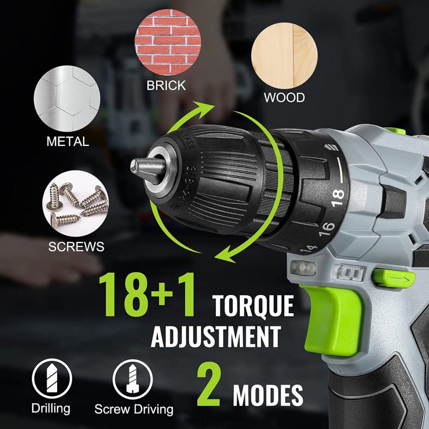 WORKPRO Kit trapano avvitatore elettrico a batteria 12 V, mandrino autoserrante, caricabatterie e custodia inclusi verde B0600L177 attrezzo