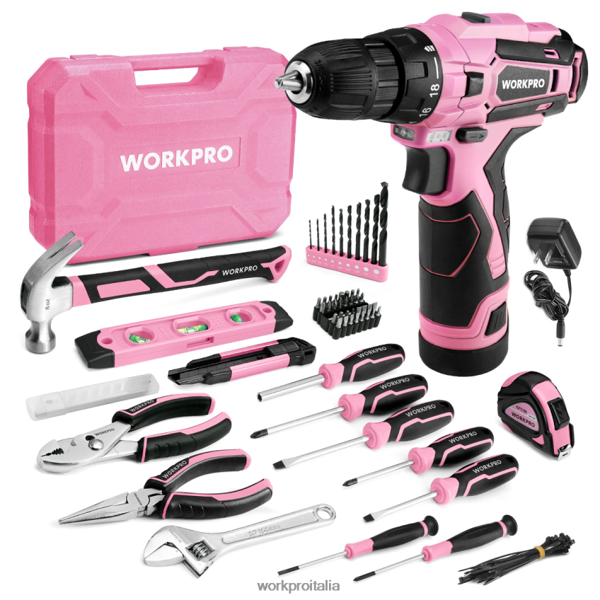 WORKPRO Set di utensili portatili da 108 pezzi con trapano elettrico rosa/grigio B0600L173 attrezzo