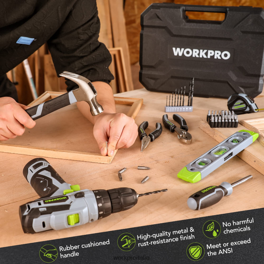 WORKPRO Set di utensili portatili da 108 pezzi con trapano elettrico rosa/grigio B0600L173 attrezzo