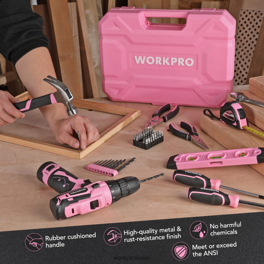 WORKPRO Set di utensili portatili da 108 pezzi con trapano elettrico rosa/grigio B0600L173 attrezzo