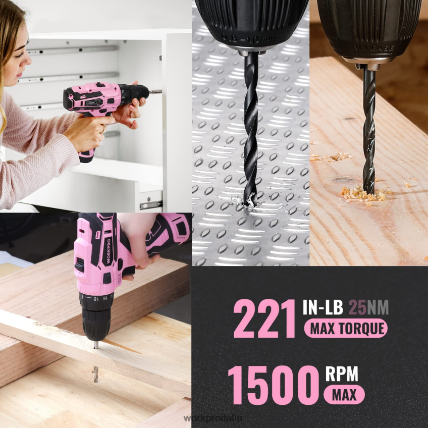 WORKPRO Set di utensili portatili da 108 pezzi con trapano elettrico rosa/grigio B0600L173 attrezzo