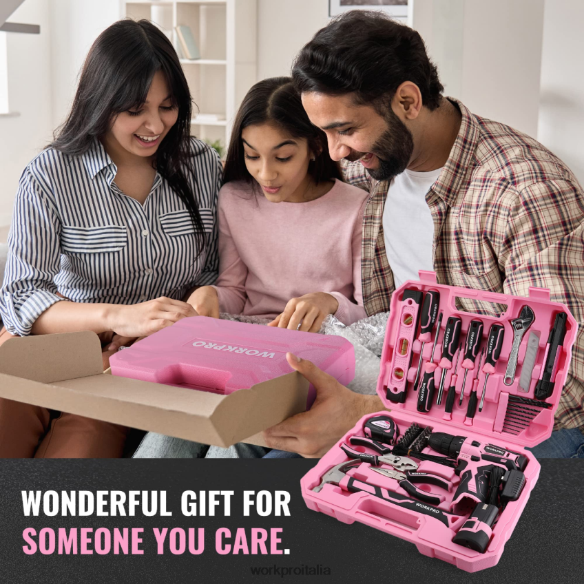 WORKPRO Set di utensili portatili da 108 pezzi con trapano elettrico rosa/grigio B0600L173 attrezzo