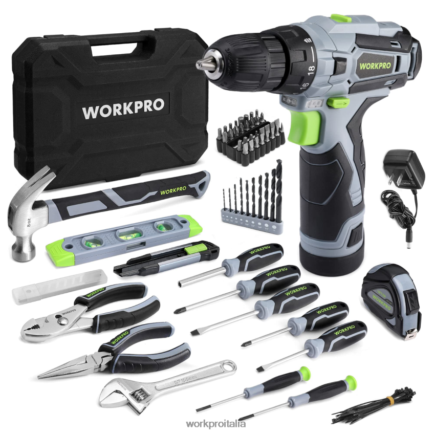 WORKPRO Set di utensili portatili da 108 pezzi con trapano elettrico rosa/grigio B0600L173 attrezzo