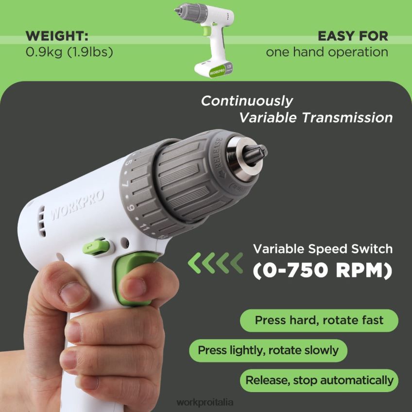 WORKPRO Set trapano avvitatore a batteria da 12 V con 6 punte, mandrino autoserrante da 3/8 pollici, velocità variabile, impostazione 18 tocchi rosa/bianco B0600L175 attrezzo