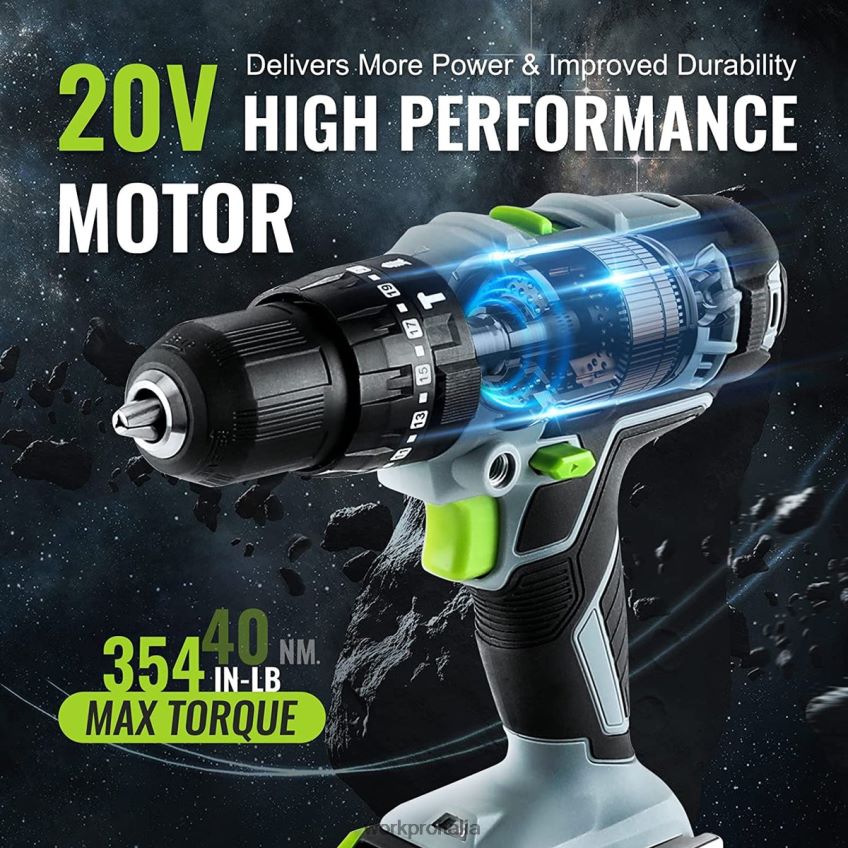 WORKPRO Set trapano avvitatore a batteria da 20 V max, trapano a percussione elettrico con 102 accessori, 2 batterie agli ioni di litio da 2,0 Ah con caricabatterie rapido utile B0600L170 attrezzo