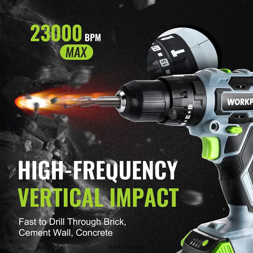 WORKPRO Set trapano avvitatore a batteria da 20 V max, trapano a percussione elettrico con 102 accessori, 2 batterie agli ioni di litio da 2,0 Ah con caricabatterie rapido utile B0600L170 attrezzo
