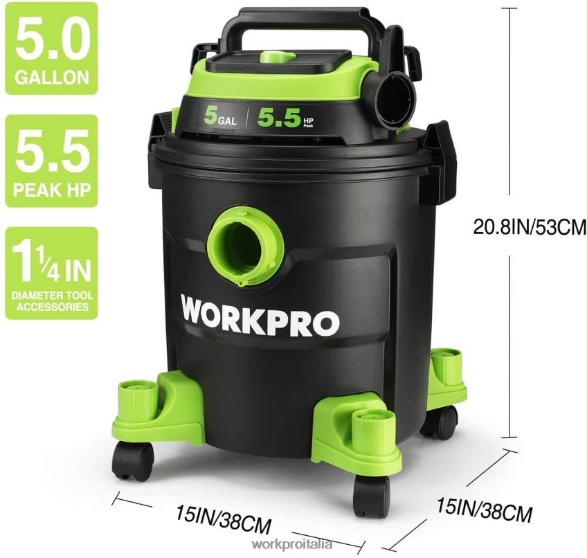 WORKPRO Aspirapolvere da 5 galloni, aspirapolvere da 5,5 cavalli di picco con filtro HEPA, tubo flessibile e accessori moderno B0600L214 attrezzo