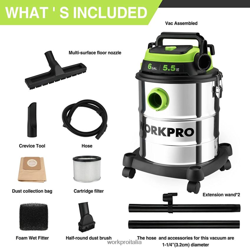 WORKPRO Aspirapolvere per ambienti umidi/secchi da 6 galloni con filtro HEPA, tubo flessibile e accessori per la raccolta della polvere in casa/cantiere moderno B0600L213 attrezzo