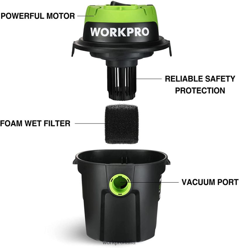 WORKPRO Aspirapolvere per liquidi/asciutti da 2,5 galloni e 3 cavalli di picco, aspirapolvere portatile per la casa utile B0600L216 attrezzo