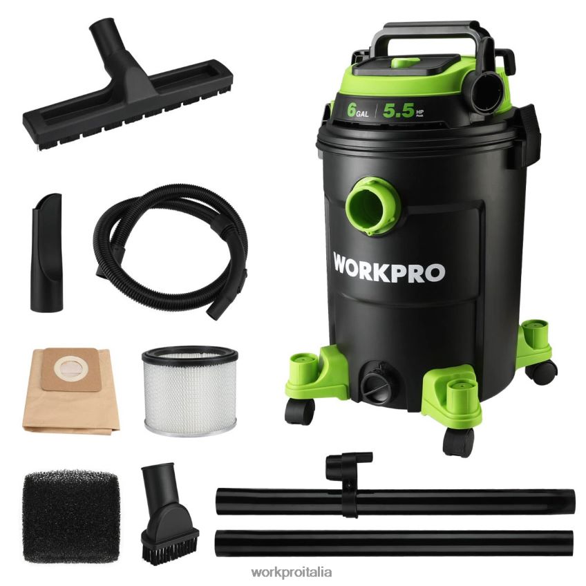 WORKPRO Aspirapolvere per negozi da 6 galloni Aspirapolvere per negozi con potenza di picco di 5,5 cavalli con tubo filtro Hepa e accessori utile B0600L215 attrezzo