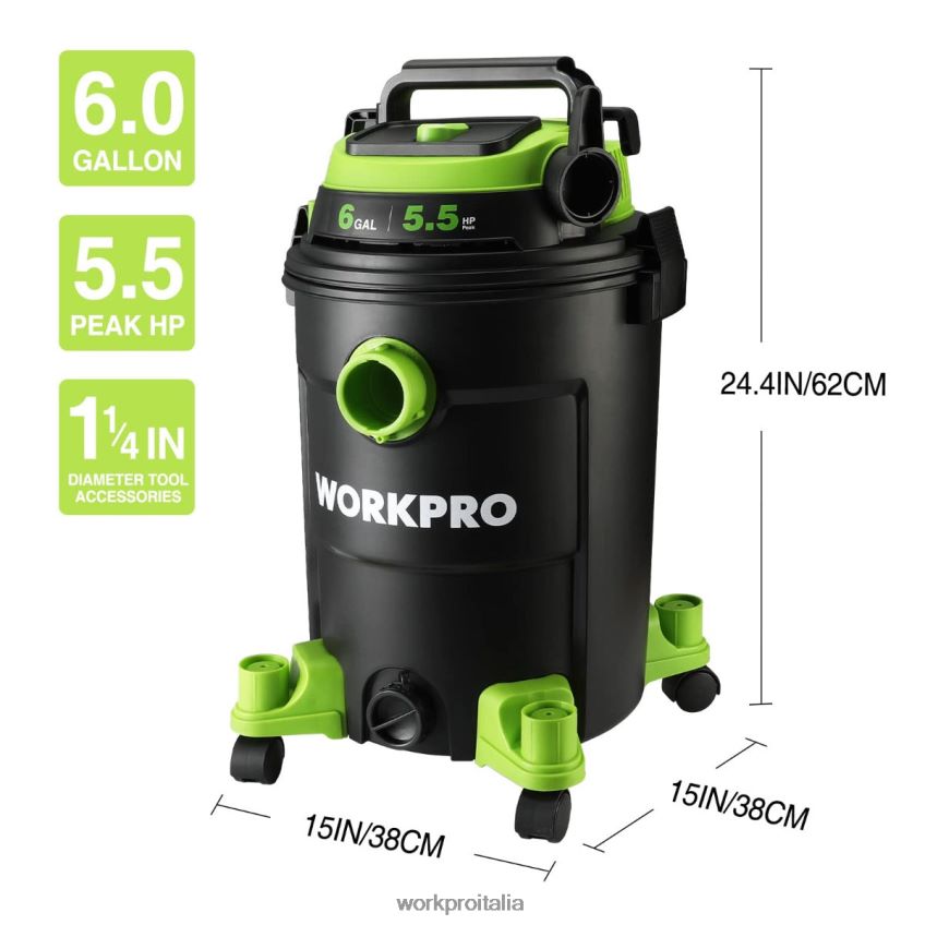 WORKPRO Aspirapolvere per negozi da 6 galloni Aspirapolvere per negozi con potenza di picco di 5,5 cavalli con tubo filtro Hepa e accessori utile B0600L215 attrezzo