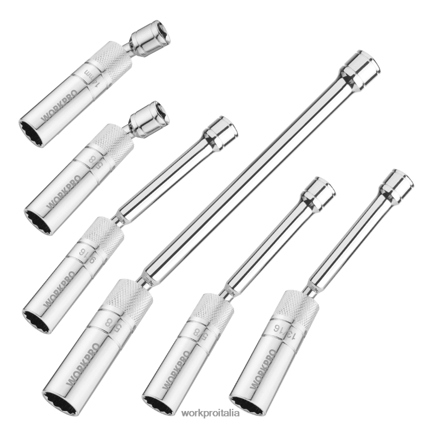 WORKPRO 6 prese a muro sottili da 9/16 pollici, 5/8 pollici, 13/16 pollici, 14 mm con estensioni da 4, 6, 11 pollici set di prese per candele girevoli magnetiche nuovo B0600L139 attrezzo