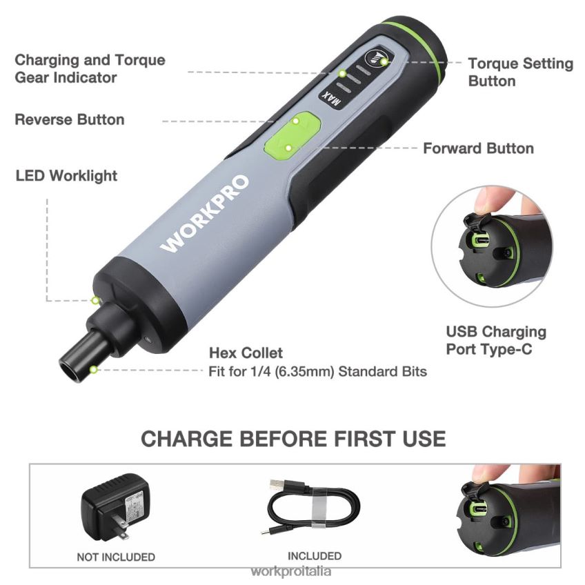 WORKPRO Avvitatore elettrico 4v, set avvitatore cordless ricaricabile con luce led utile B0600L232 attrezzo